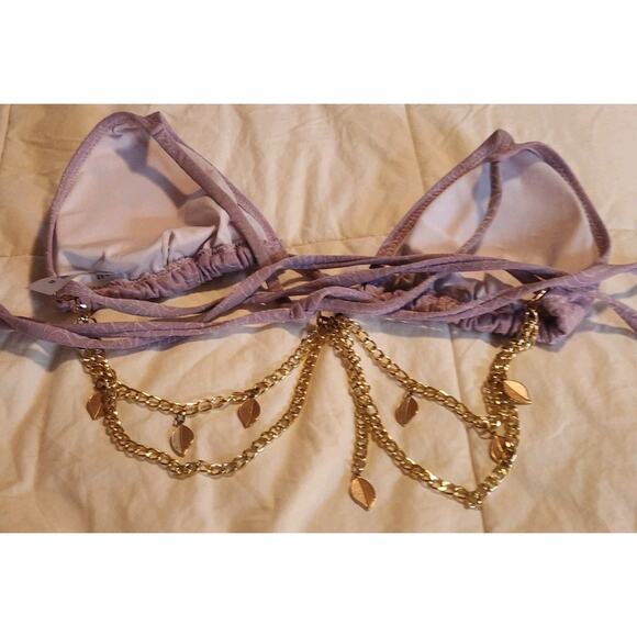 Wild Fable 2 PC Bikini Lavender Halter w/ Gold Chain Link Leaf Hanging Sz Med - Picture 7 of 7